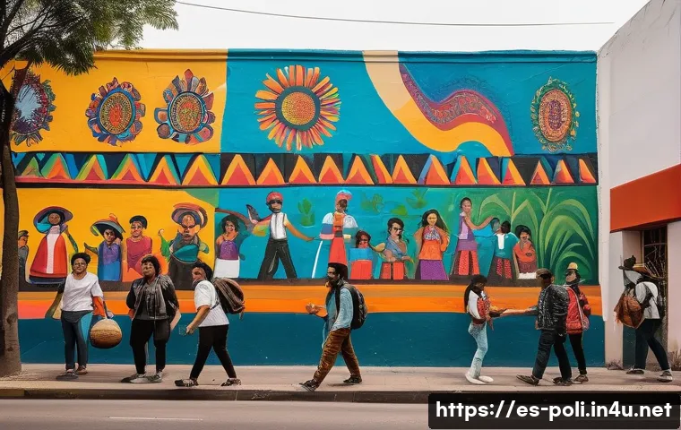 그람시와 헤게모니 이론 - A vibrant Latin American urban street scene featuring diverse people engaging in cultural activities...