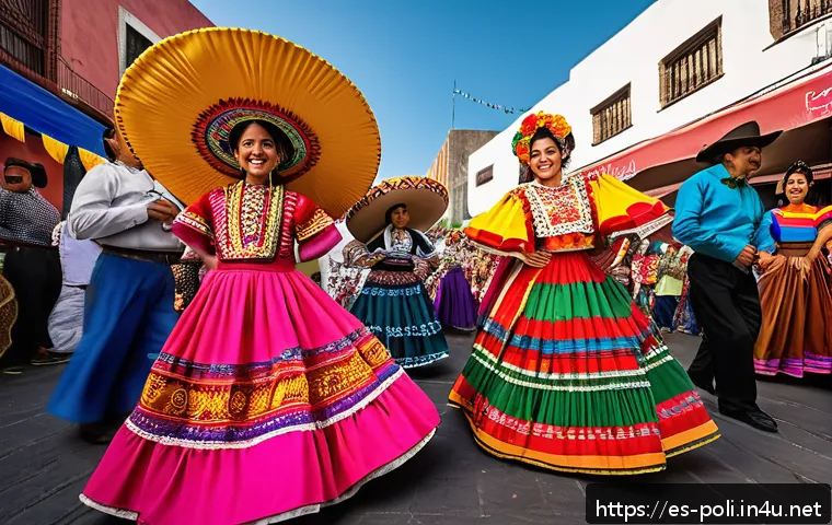 공공외교와 소프트파워 - A vibrant street festival in Mexico City celebrating Mexican culture, featuring colorful traditional...
