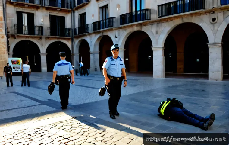 Home 17 정치적 폭력과 테러리즘 - Photorealistic wide-angle scene of a quiet Spanish city plaza after a non-graphic security incident,...
